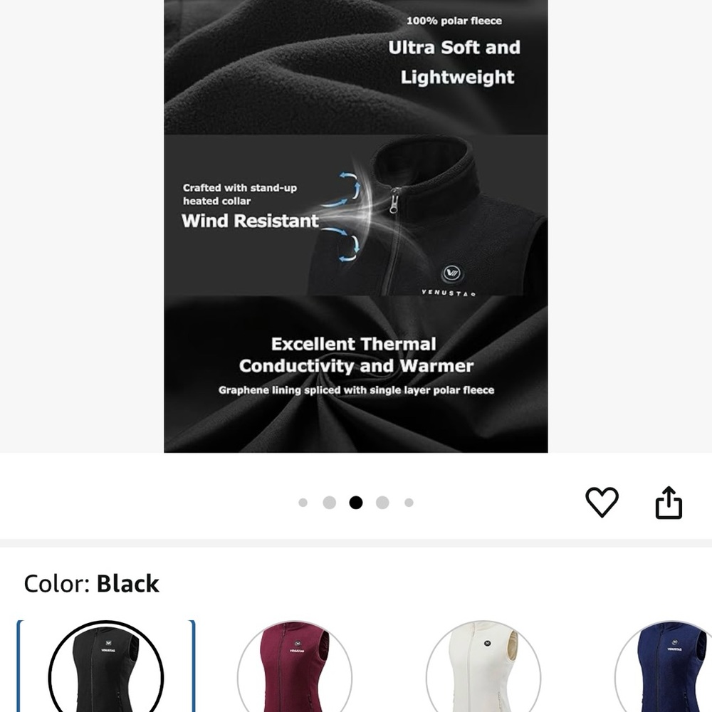 Venustas Black Women’s Fleece Heated Vest with Battery. - Picture 7 of 9